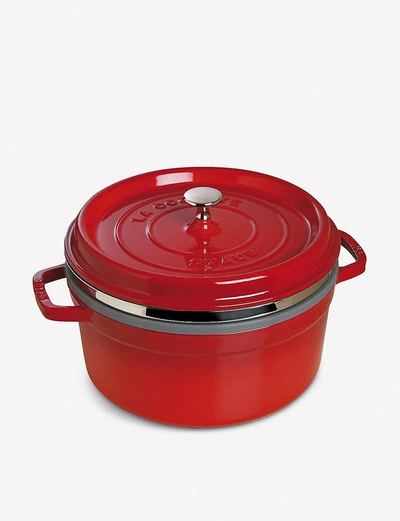 Staub Round Cast Iron Cocotte With Steamer 26cm In Cherry