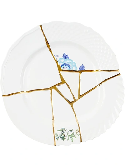 Seletti Kintsugi N3 Porcelain And 24ct Gold Dinner Plate 27cm In Weiss