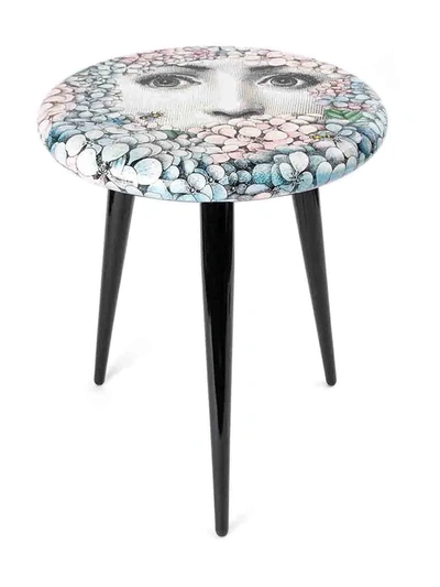 Fornasetti Ortensia Lacquered Wooden Stool 46cm In Black