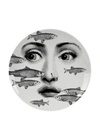 Fornasetti Tema E Variazioni N. 392 Swimming Fish Over Face Wall Plate In White/black