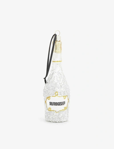Christmas Selfridges Champagne Bottle Glass  Bauble In Silver