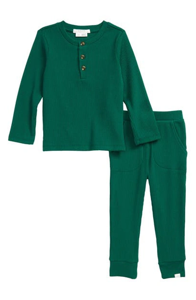 Petit Lem Babies' Infant Boy's  Henley & Pants Set In 802 Dark Green