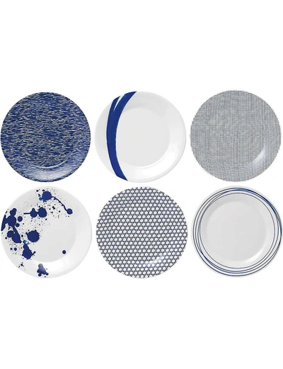 Royal Doulton Pacific Patterned Dinner Plate Set In Blue And White