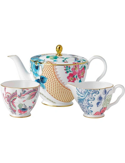 Wedgwood Butterfly Bloom Teapot, Creamer And Sugar Bowl Set In Multi