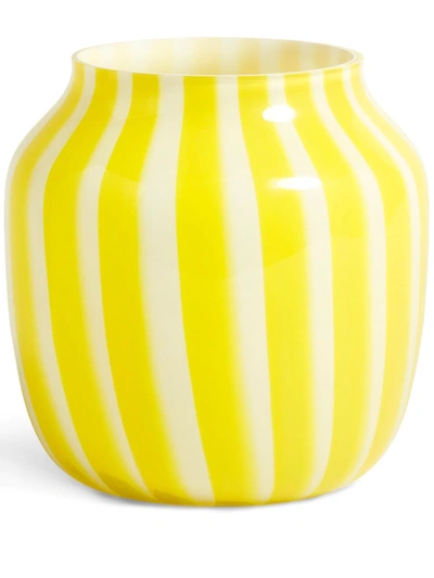 Hay Juice Wide Striped Glass Vase 22cm In Yellow