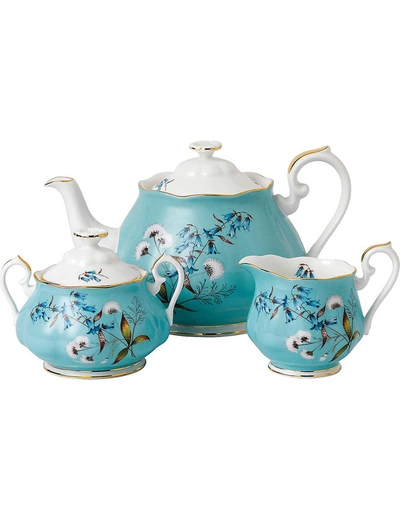 Royal Albert 100 Years 1950 3-piece Set, Teapot Sugar & Creamer- Festival In Blue