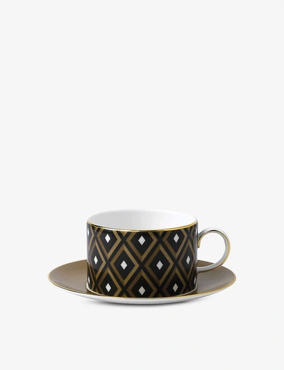Wedgwood Arris Geometric Teacup And Saucer In Brown