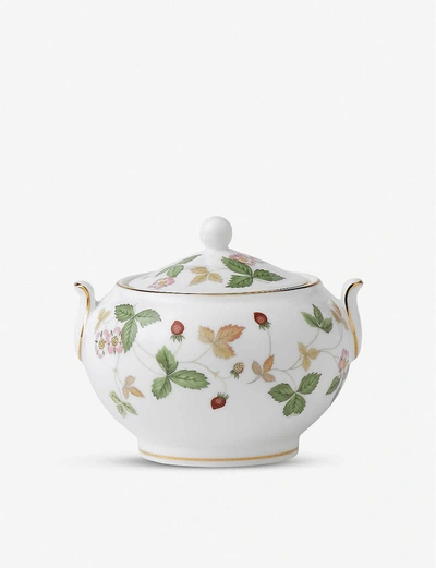 Wedgwood Wild Strawberry Bone China Sugar Box 8cm In White, Green And Brown