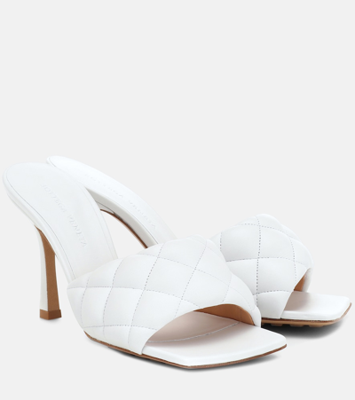 Bottega Veneta Square Toe 90 Sandals In Soft Quilted Nappa Leather In White
