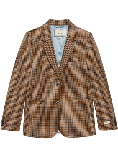 Gucci Houndstooth Single-breasted Blazer In Brown