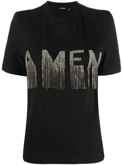 Amen Logo Stud-fringed T-shirt In Black