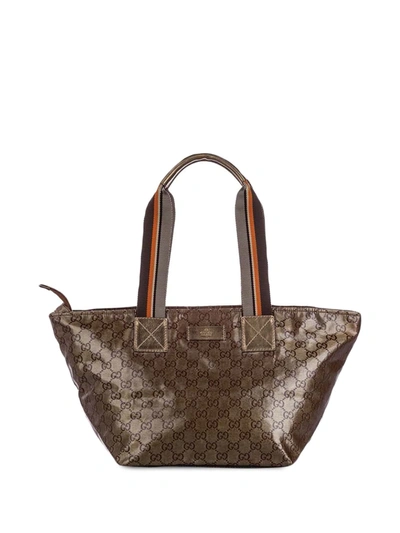 Pre-owned Gucci Gg Crystal Web Shoulder Bag In Brown