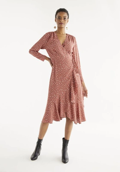 Paisie Speckle Print Wrap Dress In Dark Blush & White