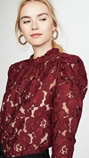 Wayf Erika Puff-sleeve Lace Top In Burgundy