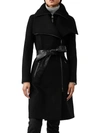 Mackage 'nori' Belted Stand Collar Front Zip Wool Coat In Black