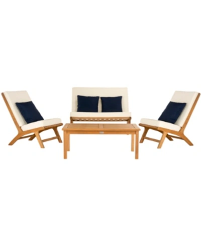 Safavieh Chaston 4-piece Outdoor Living Set With Accent Pillows In Natural/white/light Blue