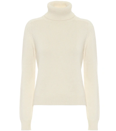 Saint Laurent Ribbed Cashmere Turtleneck Sweater In White