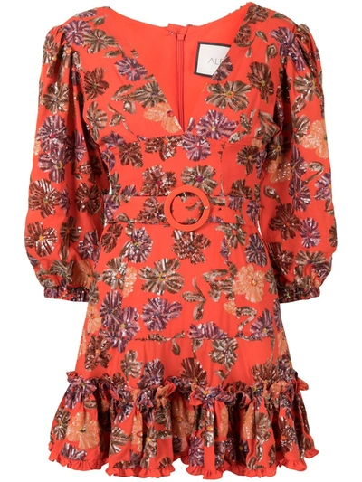 Alexis Charlize Floral Print Dress In Embellished Coral
