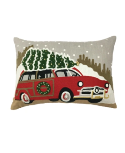 Martha Stewart Collection Last Act! Christmas Tree Truck 14" X 20" Decorative Pillow, Created For Macy's Bedding In Red