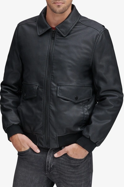 Andrew Marc Westerly Faux Leather Bomber Jacket In Black