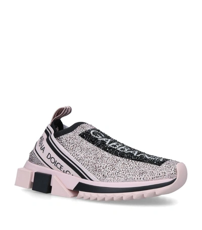Dolce & Gabbana Women's Sorrento Crystal-embellished Knit Sneakers In Rosa Polvere Nero