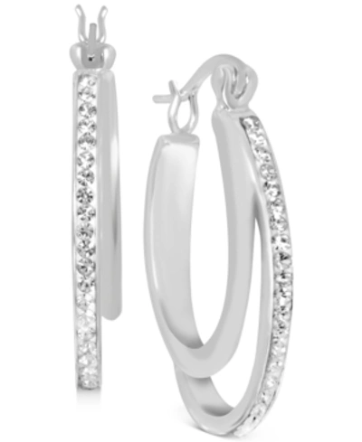 Essentials Crystal Double Hoop Earrings In Silver-plate, 1.2"