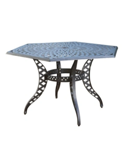 Noble House Cayman Traditional Outdoor Cast Hexagonal Dining Table In Black