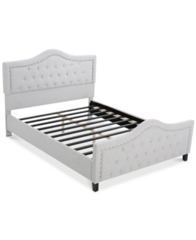 Noble House Bazine Queen Upholstered Bed With Footboard In Light Grey