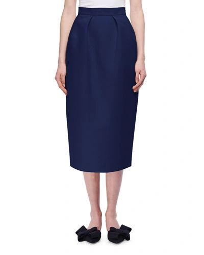 Delpozo Pleated Cotton Pencil Skirt In Blue