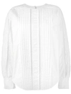 Chloé Button-sleeve Lace-trim Cotton Blouse, White