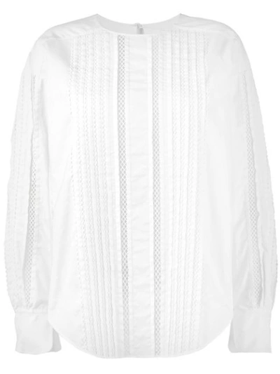 Chloé Button-sleeve Lace-trim Cotton Blouse, White