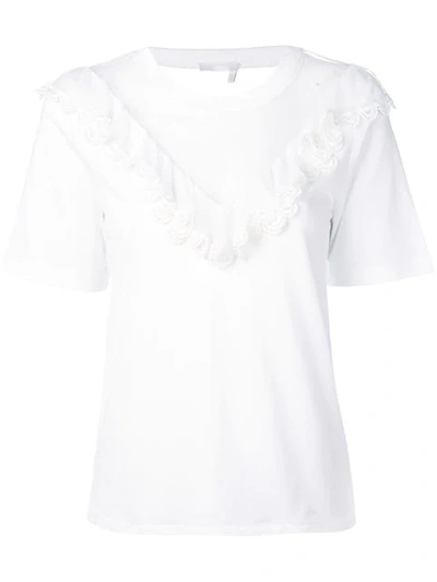 Chloé Mesh-insert Ruffled Cotton Top In White