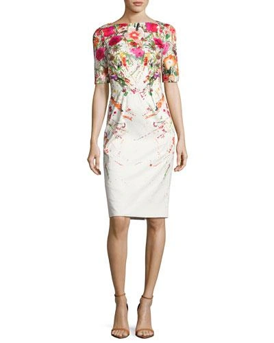 Lela Rose Clarie Floral Boat-neck Sheath Dress, Pink/white In Pink Pattern