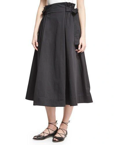Rosetta Getty Sateen Tie-side A-line Midi Skirt, Black