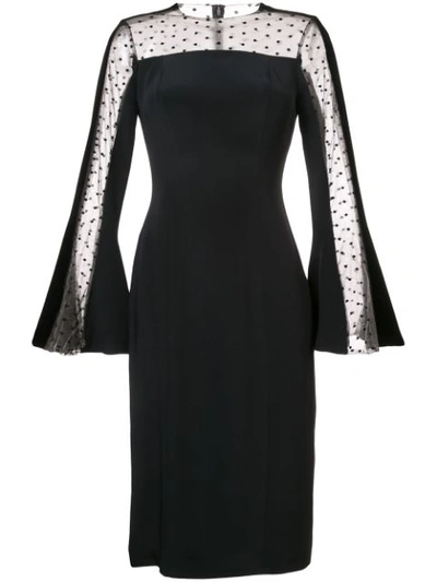 Monique Lhuillier Long-sleeve Point D'esprit Cocktail Dress, Black