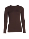 Majestic Soft Touch Flat-edge Long-sleeve Crewneck Top In Coffee