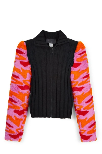 Pre-owned Versace Black Wool & Multicolor Fur Cardigan