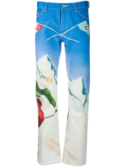 Casablanca Printed Cotton Denim Jeans Hors Piste In Blue