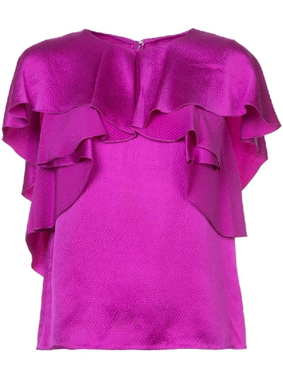 Monique Lhuillier Hammered Satin Ruffle Blouse, Orchid