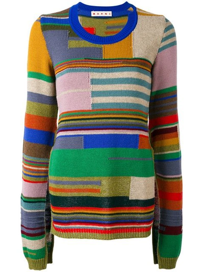 Marni Multicolored Asymmetric Striped Virgin Wool Knit Jumper