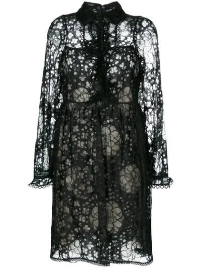 Chloé Floral Lace Long-sleeve Minidress, Black