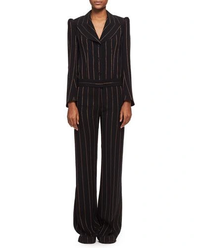 Chloé Metallic-stripe Long-sleeve Jacquard Jumpsuit, Black