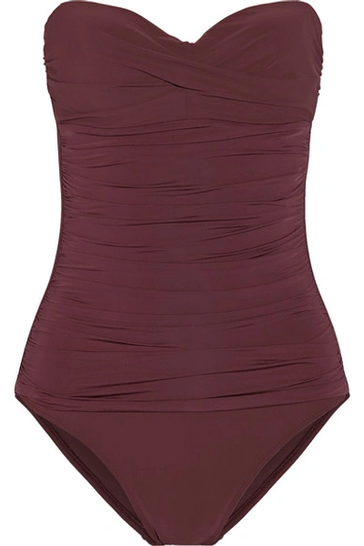 Heidi Klein Body Ruched Control Bandeau One-piece Swimsuit, Purple In Burgundy