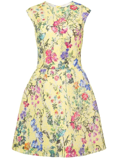 Monique Lhuillier Structured Floral Lace Cocktail Dress, Yellow In Yellow Multi