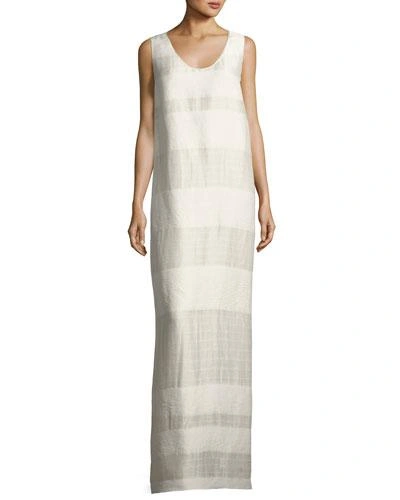 The Row Yellin Sleeveless Textured Stripe Linen-silk Maxi Dress, Light Beige