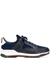 Ermenegildo Zegna Siracusa Leather And Mesh Low-top Trainers In Blue