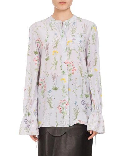 Altuzarra Christina Floral Silk Bell-sleeve Shirt, Lilac