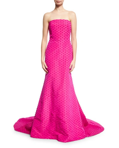 Lela Rose Dotted Strapless Evening Gown, Fuchsia