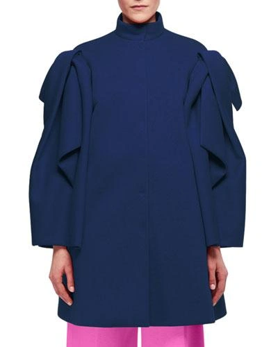 Delpozo Draped-sleeve Single-breasted Coat, Blue