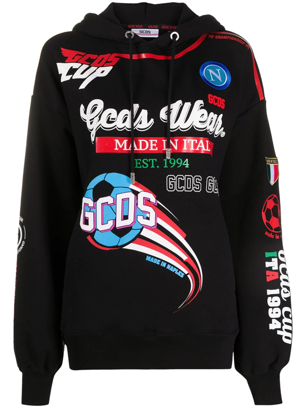 Gcds graphic-print cotton hoodie - Black